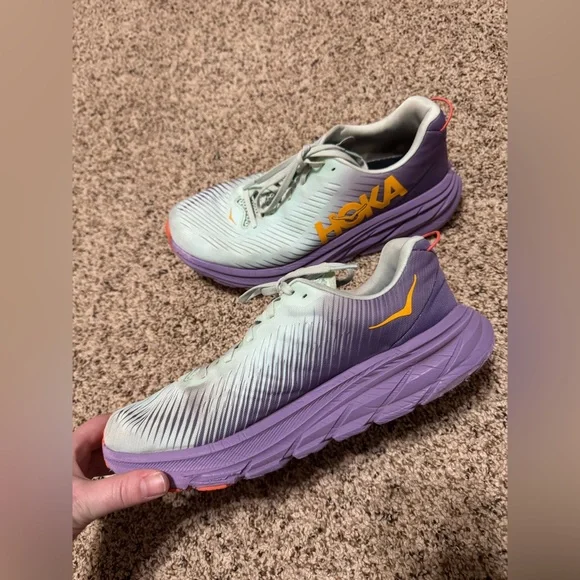 Hoka Sneakers in Light blue and Purple with Orange Logo size 11B - Picture 6 of 8